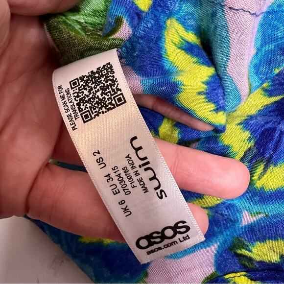 ASOS swim cover up skirt high slits pansy print Sz 2 - Picture 11 of 11